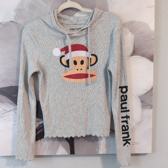 Paul Frank Tops - Paul Frank Logo Christmas Monkey Hooded Ribbed Juniors Shirt Size  Large Nwot ❤